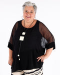 Mesh And Silky Knit Cocoon Black Top - Joseph Ribkoff