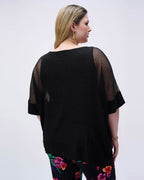 Mesh And Silky Knit Cocoon Black Top - Joseph Ribkoff