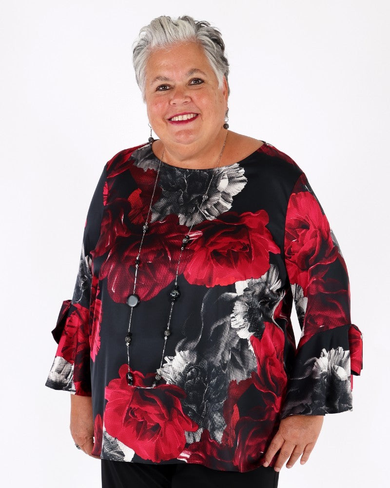 Recycled Satin Floral Print Straight Top - Joseph Ribkoff
