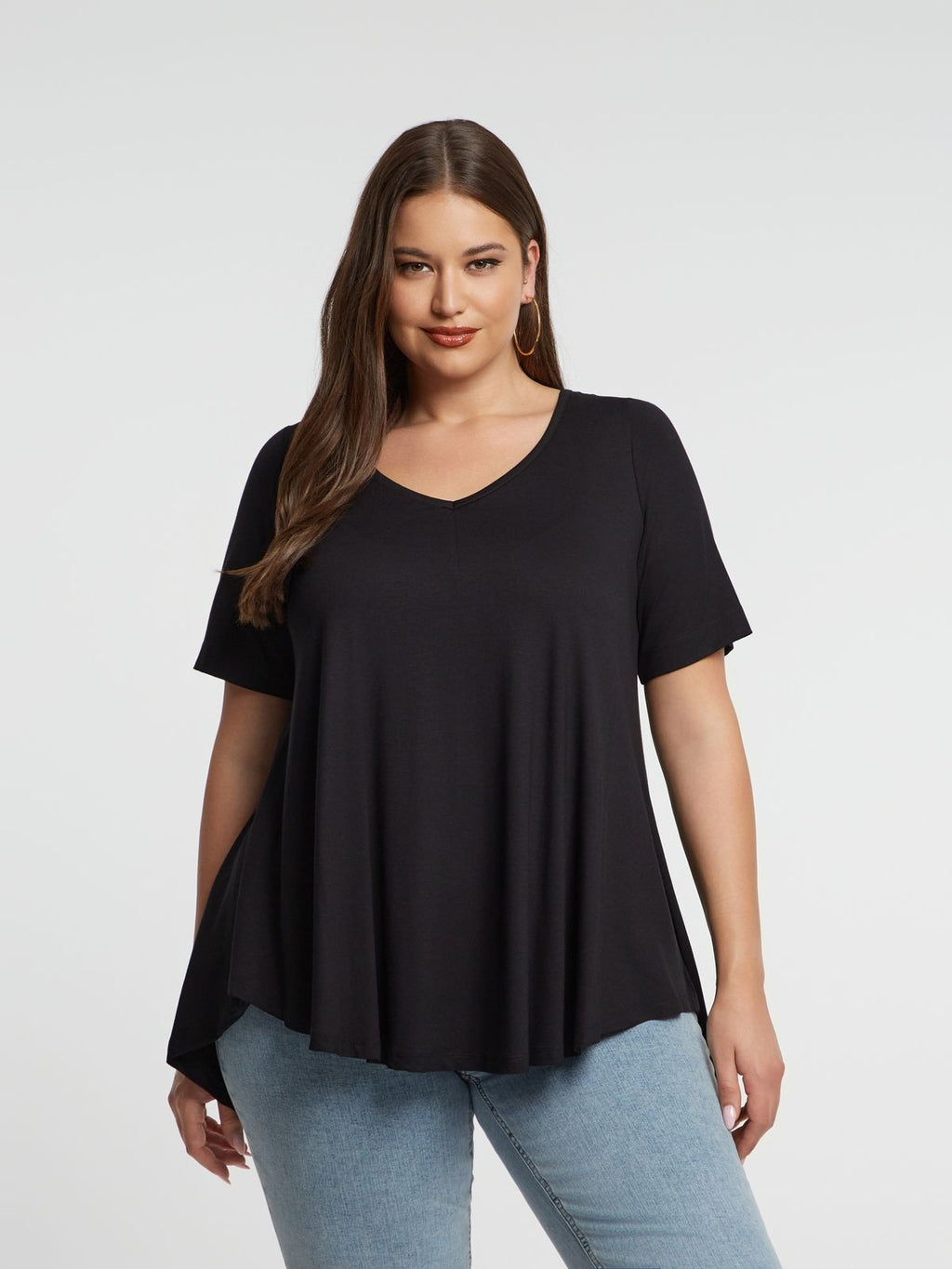 Basic curve hem black top - Matt