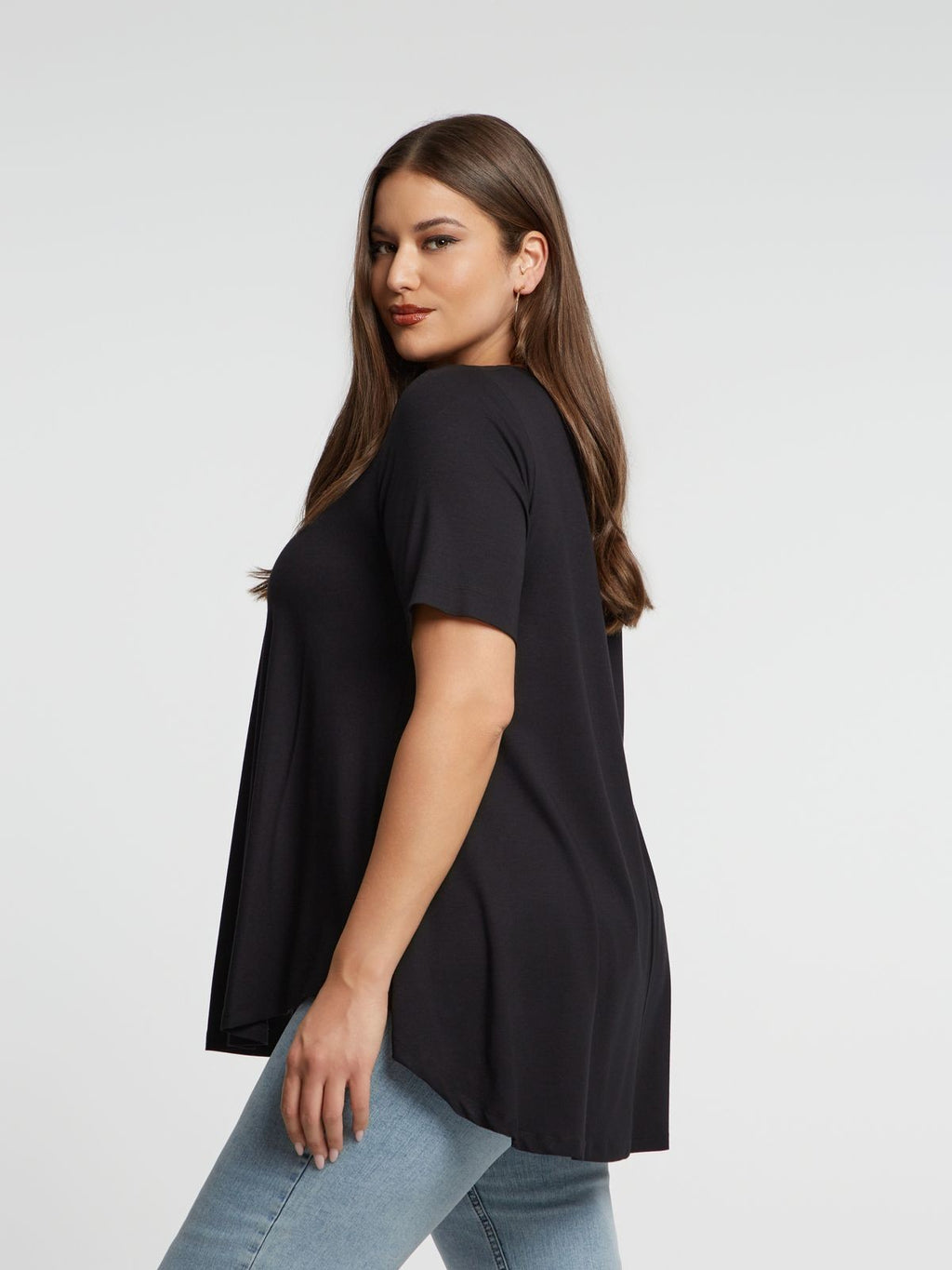 Basic curve hem black top - Matt