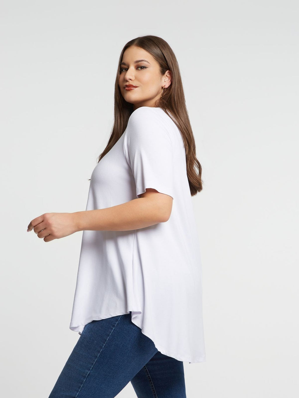 Basic curve hem white top - Matte