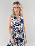 Navy and Sand Printed Ity Double Front V-Neck Sleeveless Top – Michael Tyler