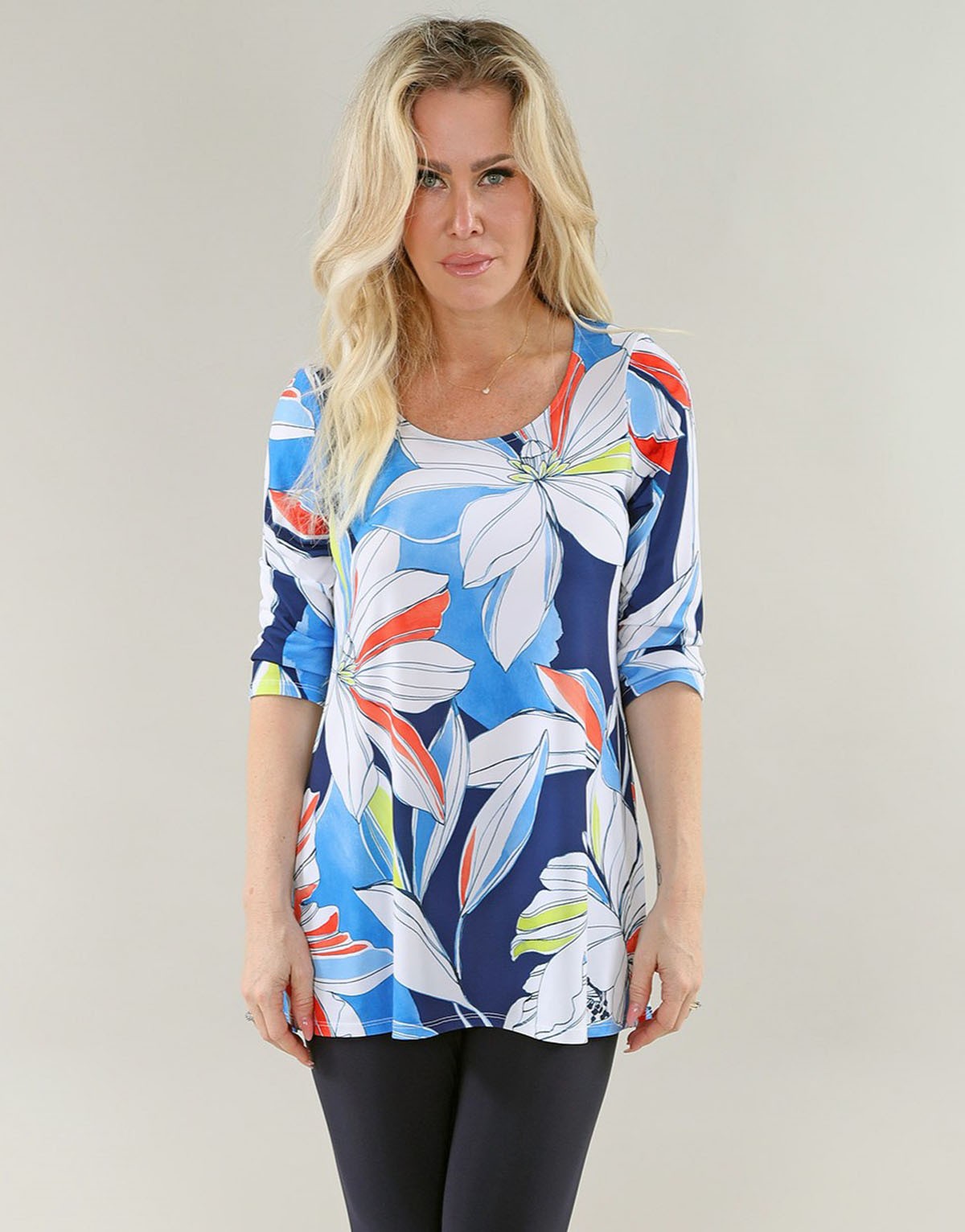Navy Blue Printed Ity 3/4 Sleeve Top – Michael Tyler