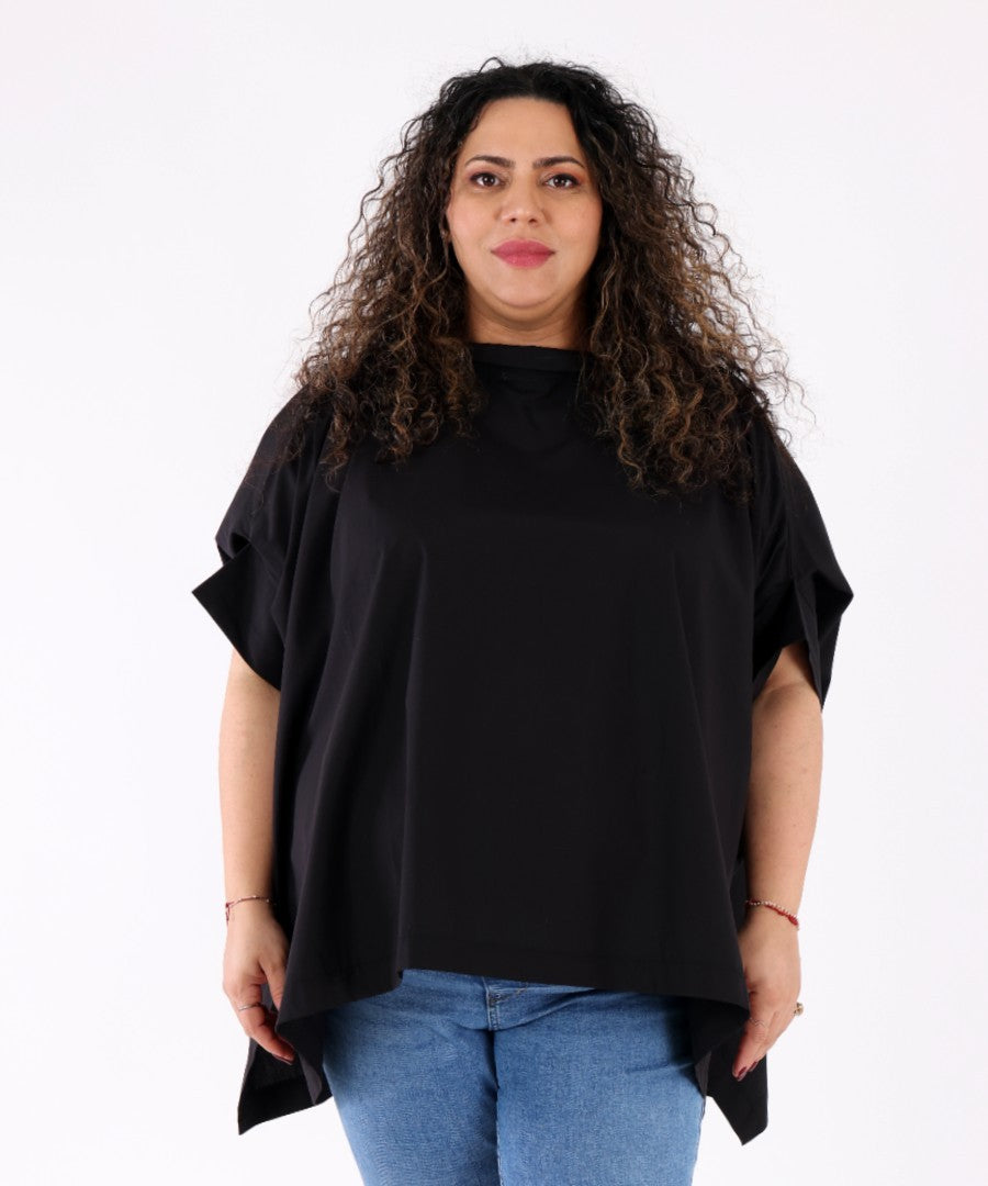 Structured round neck loose fit top Black – Tirelli