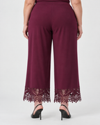 Pantalon-culotte bourgogne à ourlet dentelle - Joseph Ribkoff