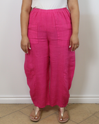 Loose-fitting fuchsia linen pants - Marie la Lune