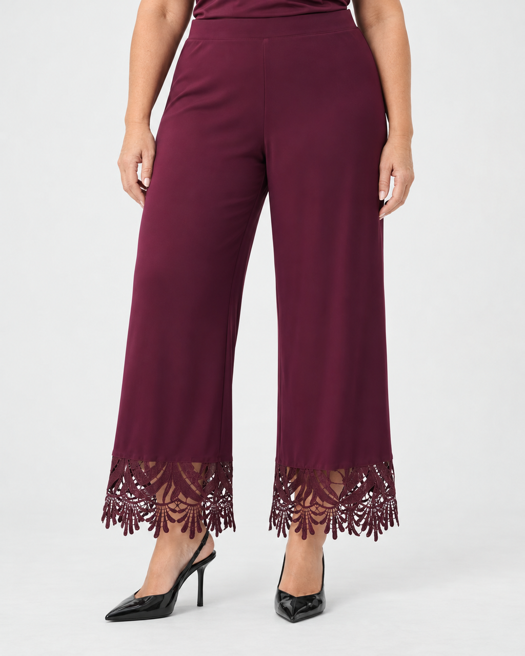 Pantalon-culotte bourgogne à ourlet dentelle - Joseph Ribkoff