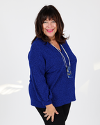 Shimmering royal blue V-neck top - Matte