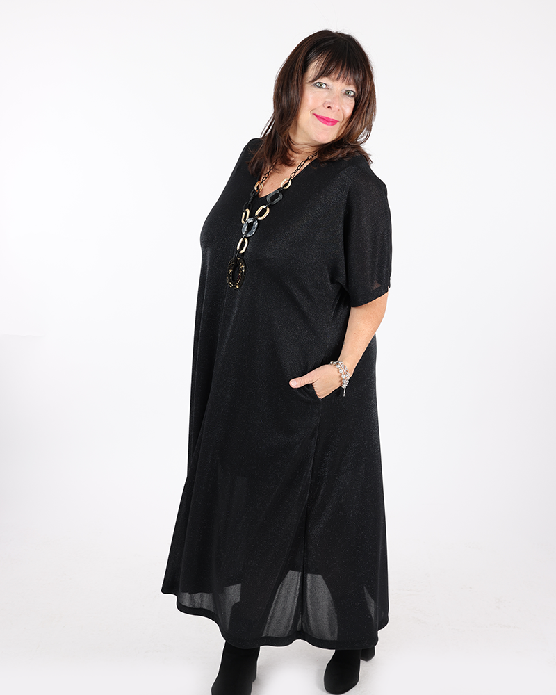 Shimmering black dress V neck - Mat