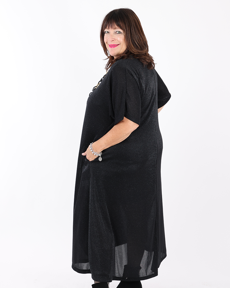 Shimmering black dress V neck - Mat