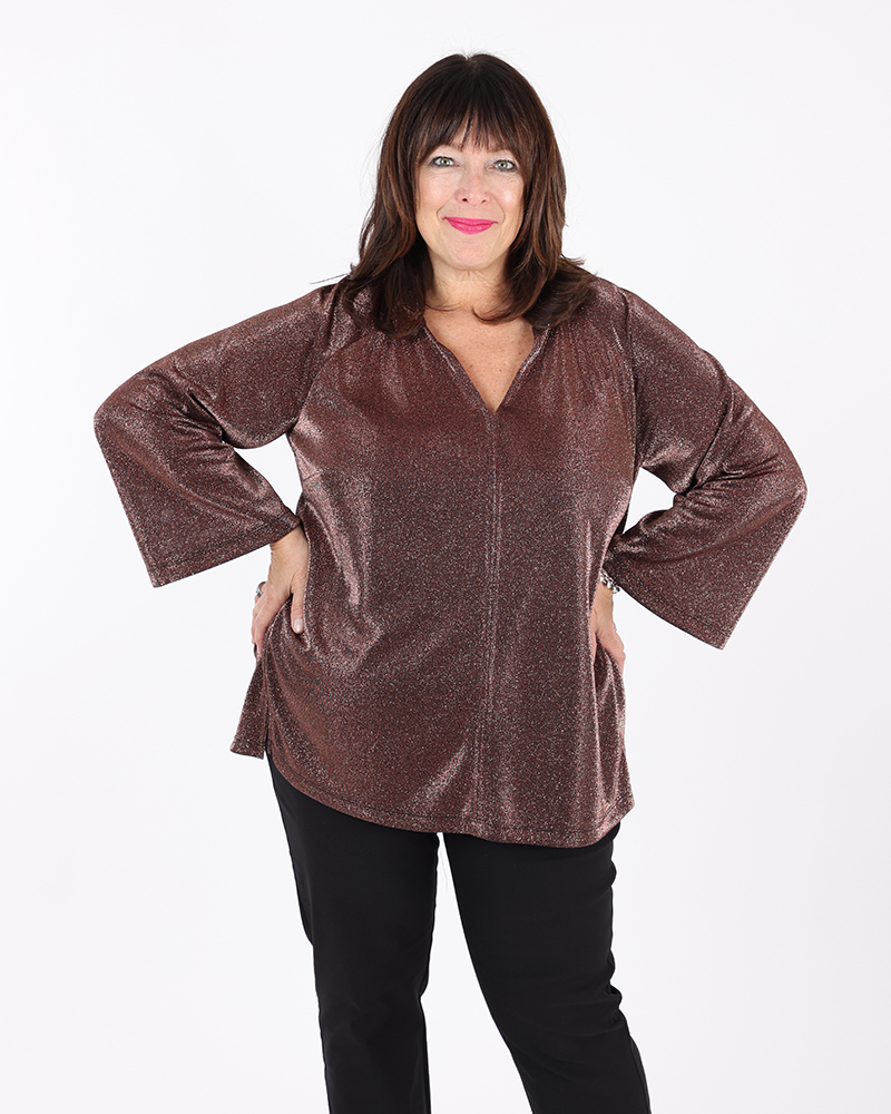 Shimmering bronze V-neck top - Matte