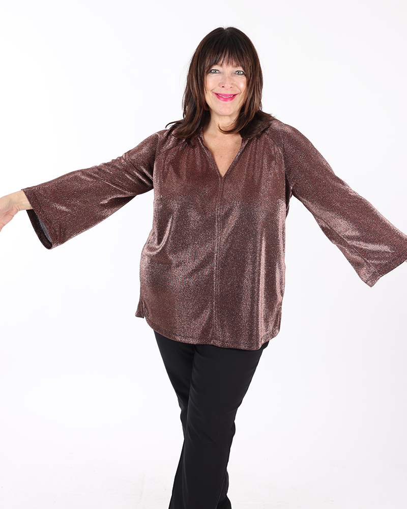 Shimmering bronze V-neck top - Matte