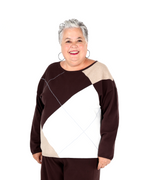 Pull ras-du-cou en tricot brossé motif argyle - Joseph Ribkoff