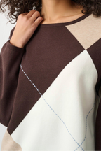 Pull ras-du-cou en tricot brossé motif argyle - Joseph Ribkoff