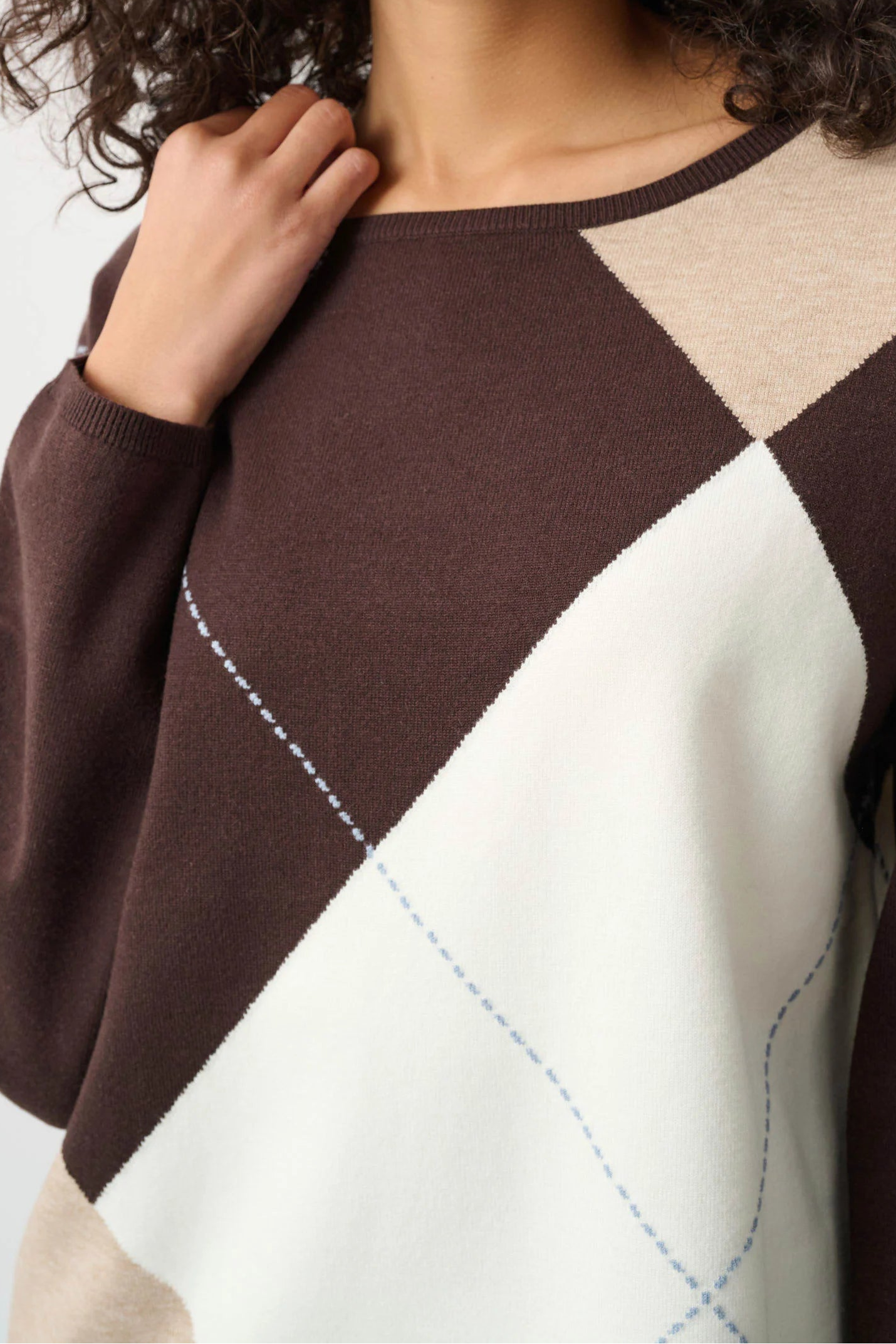 Pull ras-du-cou en tricot brossé motif argyle - Joseph Ribkoff