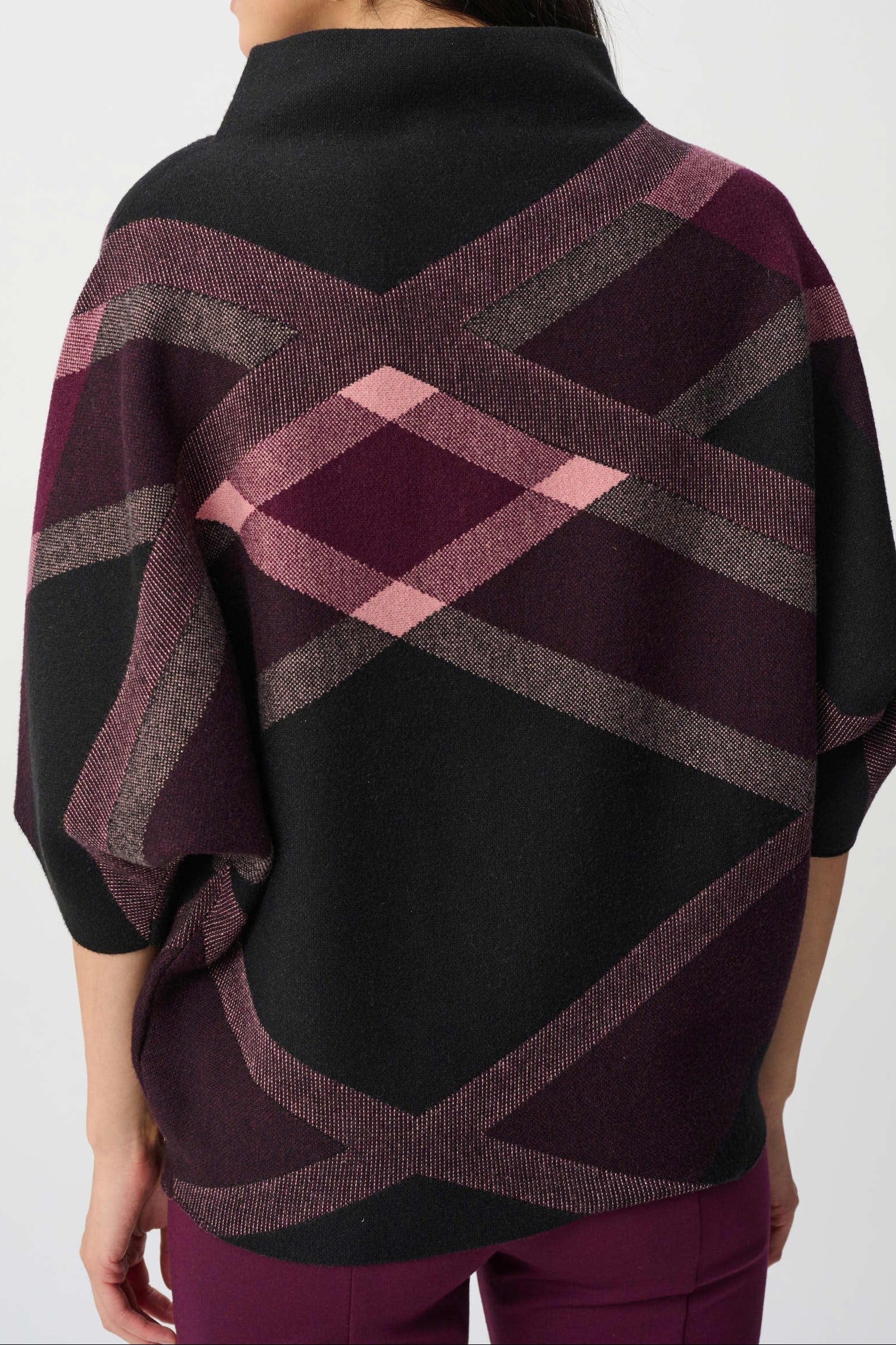 Tricot brossé à carreaux et col montant - Joseph Ribkoff