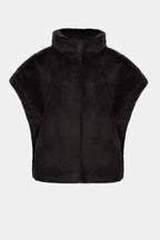 Veste boxy noire en fausse fourrure à col montant - Joseph Ribkoff